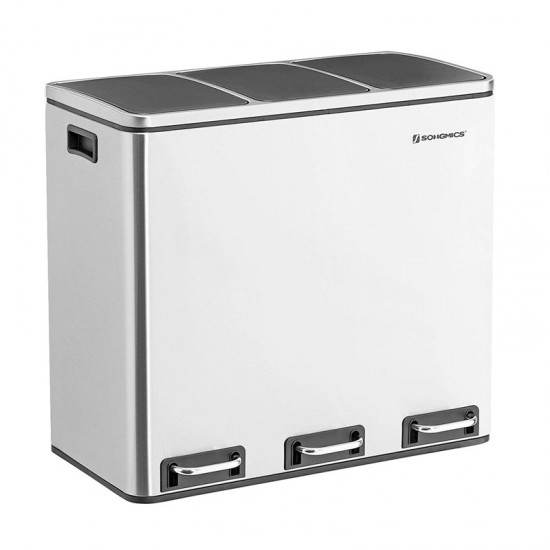 Songmics Μεταλλικός Τριπλός Κάδος Απορριμμάτων από Ανοξείδωτο Ατσάλι με 3 Πεντάλ και Σύστημα Soft-Close 54 Ltt  (LTB54NL) (SNGLTB54NL)