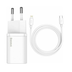 Baseus Φορτιστής με Θύρα USB-C και Καλώδιο Lightning 20W Power Delivery Λευκός (Super Si 1C) (TZCCSUP-B02) (BASTZCCSUP-B02)