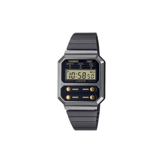 Casio Vintage Edgy Ρολόι Χρονογράφος Μπαταρίας με Μαύρο Μεταλλικό Μπρασελέ (A100WEGG-1A2EF) (CASA100WEGG1A2EF)