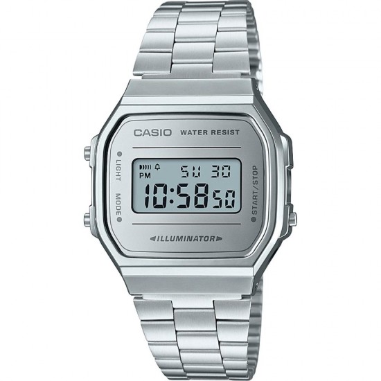Casio Vintage Iconic Ψηφιακό Ρολόι Χρονογράφος Μπαταρίας με Ασημί Μεταλλικό Μπρασελέ (A168WEM-7E) (CASA168WEM7EF)