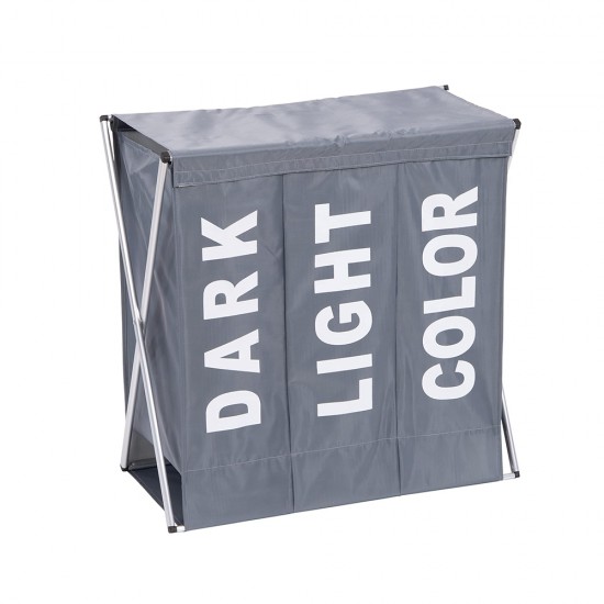 Bakaji Καλάθι Απλύτων 3 Διαμερίσματα Πτυσσόμενο Μεταλλικό και Υφασμάτινο Γκρι 64 x 38 x 62 εκ. (2838450) (BAK2838450)