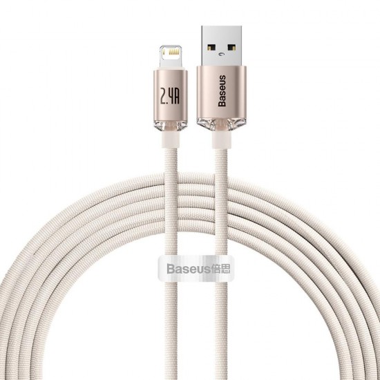 Baseus Kabel USB do iP Crystal Shine, 2.4A, 2m różowy (CAJY001204) (BASCAJY001204)