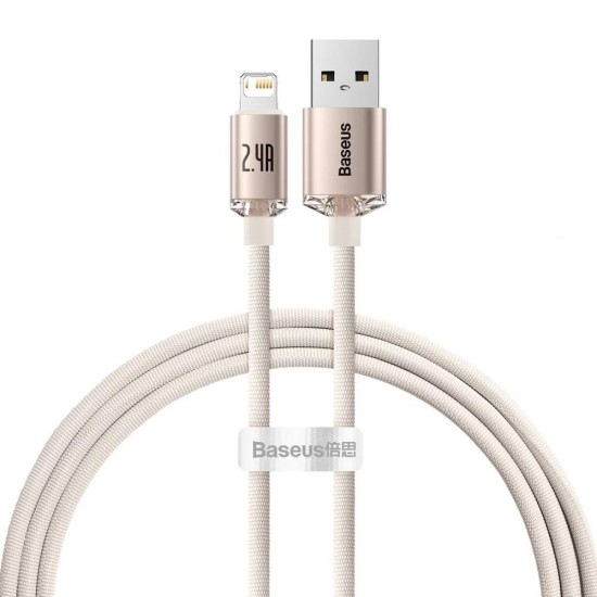 Baseus Kabel USB do iP Crystal Shine, 2.4A, 1.2m różowy (CAJY001104) (BASCAJY001104)