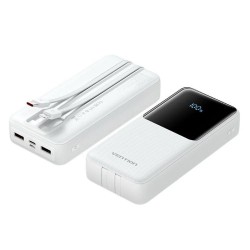 VENTION 20000mAh Power Bank (Micro-USB + USB-C + USB-A/USB-A) with Built-in USB-C and Lightning Cables 22.5W White LED Display Universal Type (FHPW0-TY) (VENFHPW0-TY)
