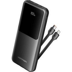 VENTION 20000mAh Power Bank (USB-C + USB-A) with Built-in Cable 22.5W Black LED Display Type (XGYB0-40-TY) (VENXGYB0-40-TY)