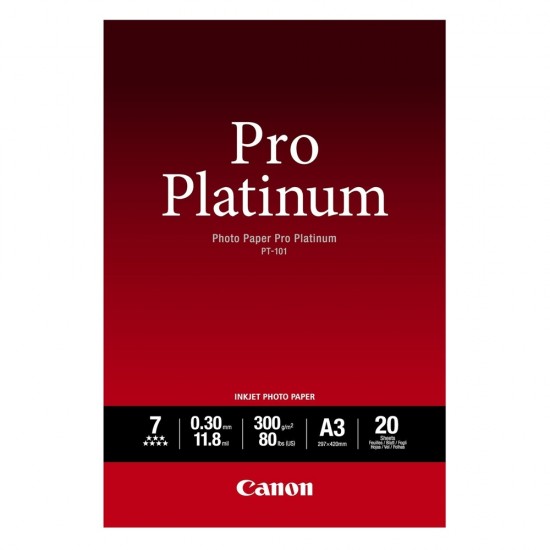 Canon Φωτογραφικό Χαρτί Pro Platinum A3 Glossy 300g/m² 20 Φύλλα (2768B017) (CAN-PT101A3)