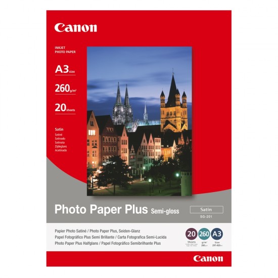 Canon Φωτογραφικό Χαρτί A3 Semi Gloss 260g/m² 20 Φύλλα (1686B026) (CAN-SG201A3)