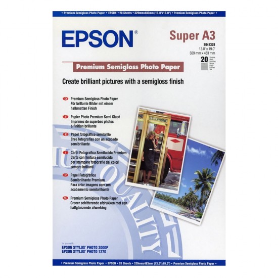 Φωτογραφικό Χαρτί EPSON A3+ Premium Semigloss 250 g/m²  20 Φύλλα (C13S041328) (EPSS041328)