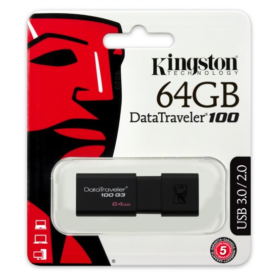 Kingston Data Traveler 100 G3 64GB USB 3.0 Flash Drive (Black) (DT100G3/64GB) (KINDT100G3/64GB)