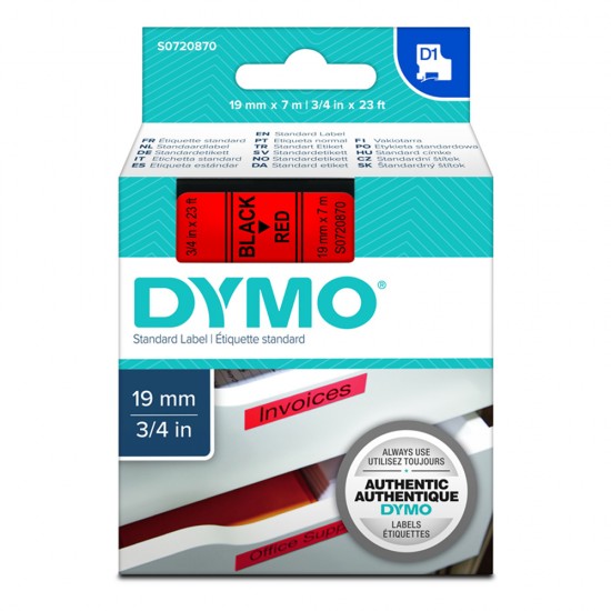 Ταινία Ετικετογράφου DYMO Standard 45807 19 mm x 7 m (Μαύρα Γράμματα σε Κόκκινο Φόντο) (S0720870) (DYMO45807)