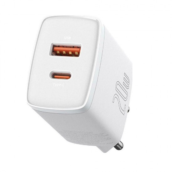 Baseus Φορτιστής Χωρίς Καλώδιο με Θύρα USB-A και Θύρα USB-C 20W Power Delivery / Quick Charge 3.0 Λευκός (CCXJ-B02) (BASCCXJB02)