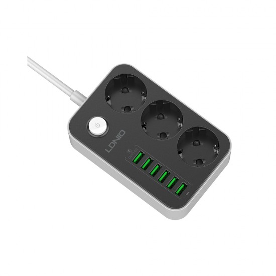 Ldnio Πολύπριζο 3 Θέσεων με Διακόπτη, 6 USB και Καλώδιο 1.6m Μαύρο (SE3631)
