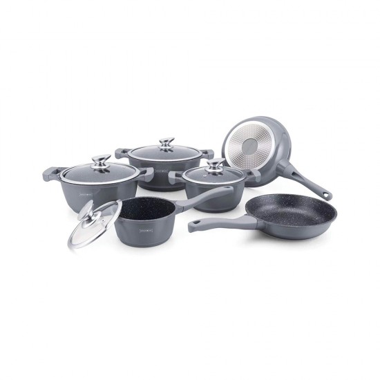 Royalty Line Cookware Set of Cast Aluminum with Stone Coating Gray 10pcs (BS1010M-GR) (ROYBS1010MGR)