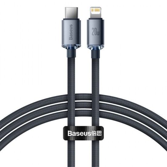 Baseus  Crystal cable USB-C to Lightning, 20W, PD, 1.2m Black (CAJY000201) (BASCAJY000201)