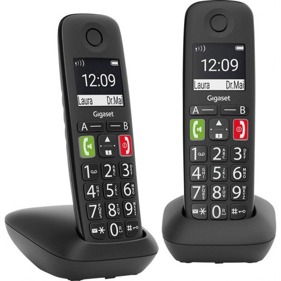 Gigaset E290 Duo Ασύρματο Τηλέφωνο Set για Ηλικιωμένους με Aνοιχτή Aκρόαση (GGSE290DUO-BK)