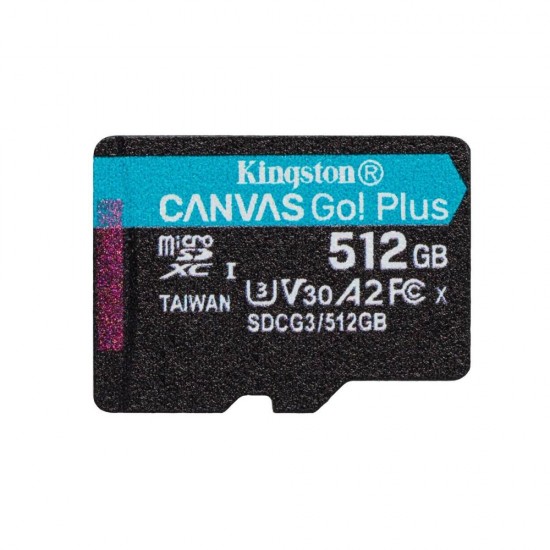 Kingston Canvas Go Plus microSDXC 512GB Class 10 U3 V30 A2 UHS-I (SDCG3/512GB) (KINSDCG3-512GB)