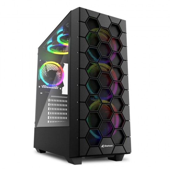 Sharkoon HEX Gaming Midi Tower Κουτί Υπολογιστή με Πλαϊνό Παράθυρο και RGB Φωτισμό Μαύρο (RGBHEX) (SHRRGBHEX)