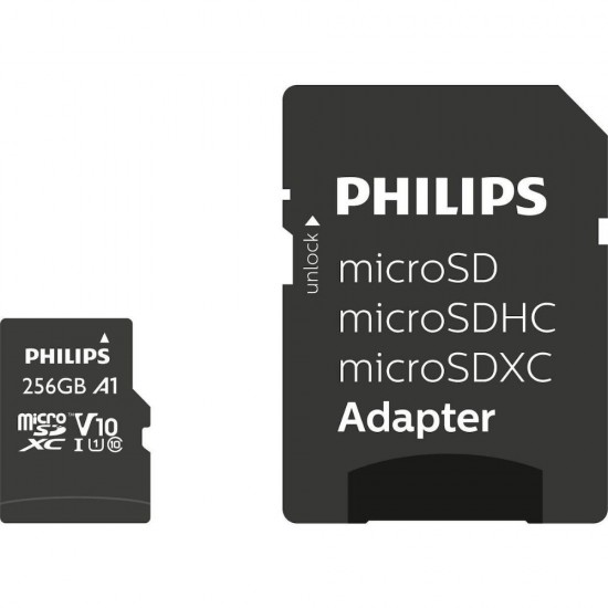Philips microSDXC 256GB Class 10 U1 V30 A1 UHS-I με αντάπτορα (FM25MP45B/00) (PHIFM25MP45B-00)