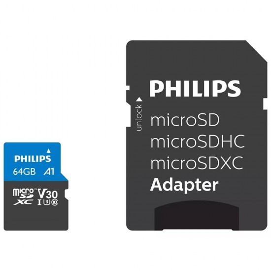 Philips Ultra Pro microSDXC 64GB Class 10 U3 V30 UHS-I με αντάπτορα (FM64MP65B/00) (PHIFM64MP65B-00)